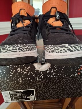 Jordan Spizike Low Black Orange with Elephant Print